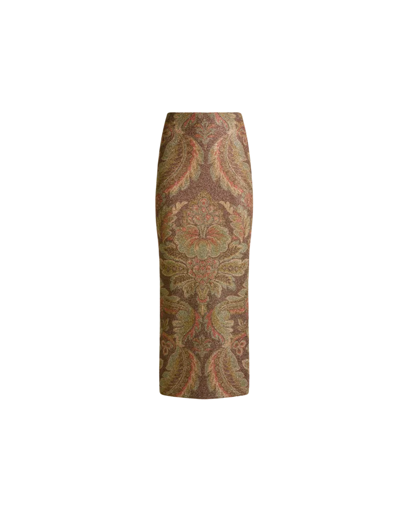 Etro Midirock Aus Jersey Mit Floralem Motiv, Damen, Braun, Größe Braun