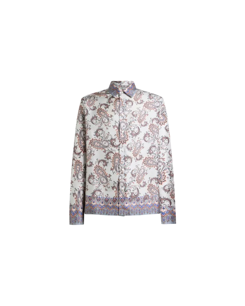 Etro Hemd Aus Seide Mit Platziertem Paisley-ramage-druck, Herren, Weiß, Größe Weiß
