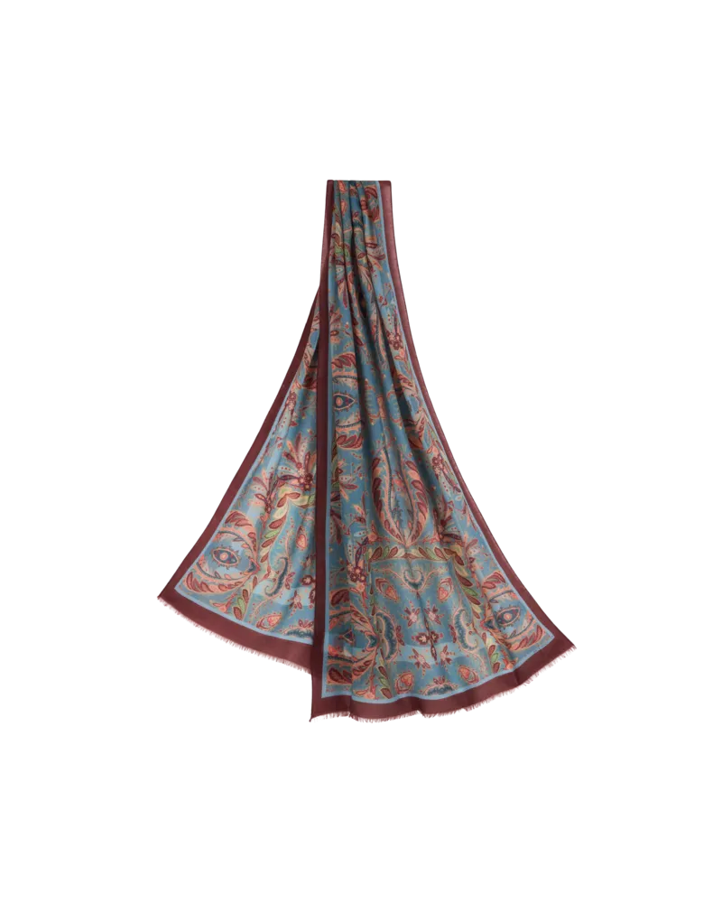 Etro Schal Aus Wolle Und Kaschmir Mit Platziertem Print, Damen, Hellblau Hellblau