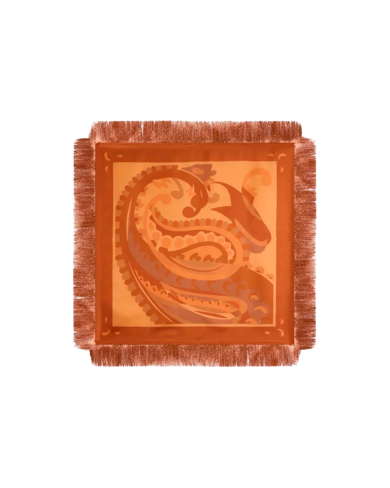 Etro Tuch Aus Seide Mit Fransen Und Paisley-motiv, Damen, Orange Orange
