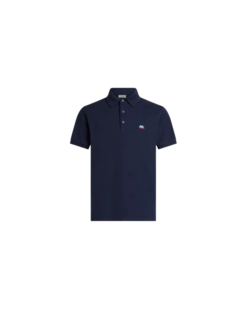 Etro Poloshirt Aus Piquet Aus Baumwolle Mit Pegaso-stickerei, Herren, Blau, Größe Blau