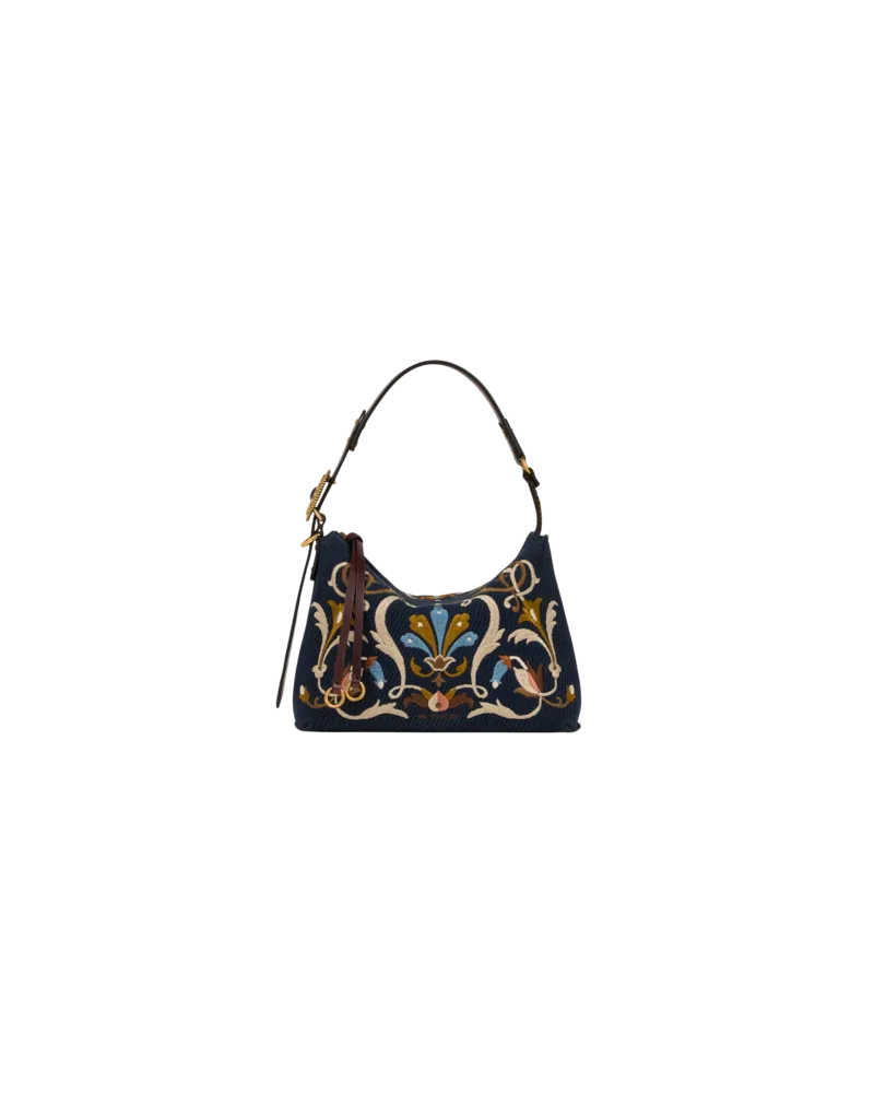 Etro Kleine Tasche Rosette Aus Besticktem Canvas, Damen, Blau Blau