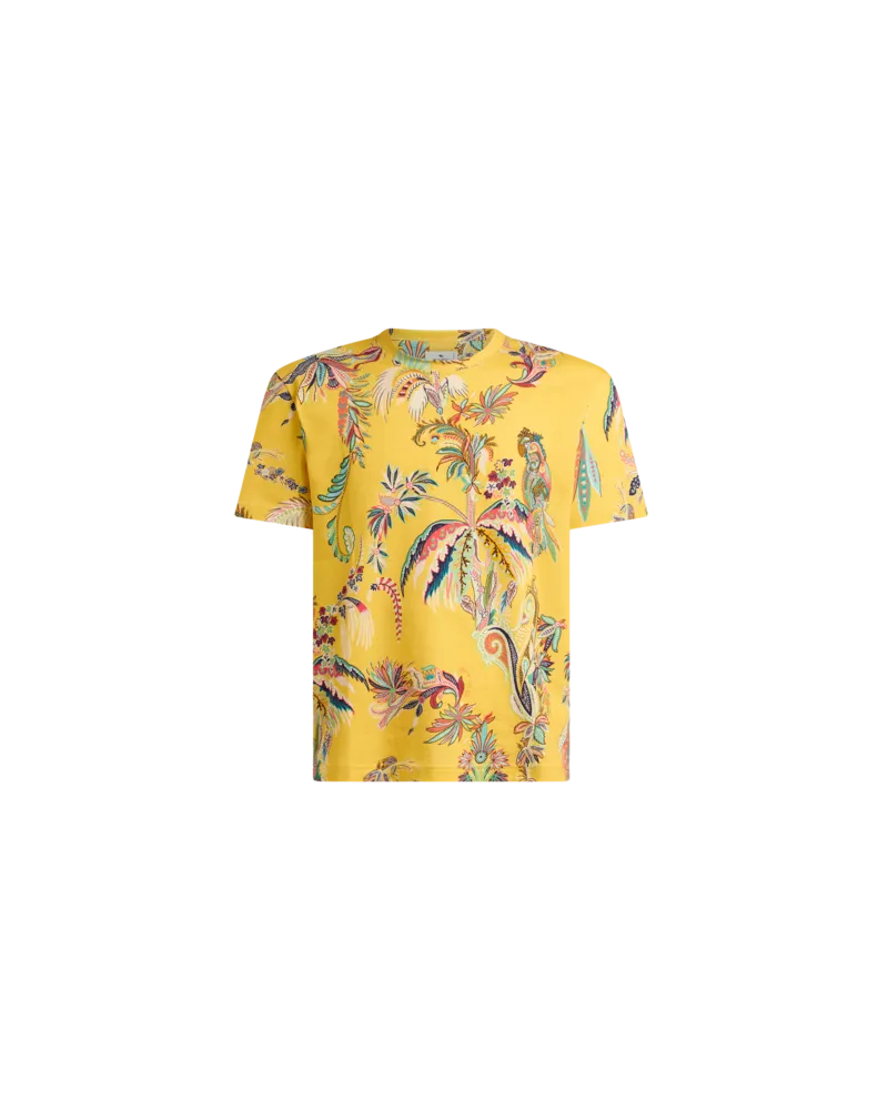 Etro T-shirt Aus Baumwolljersey Mit Papageien- Und Palmenmotiv, Herren, Gelb, Größe Gelb