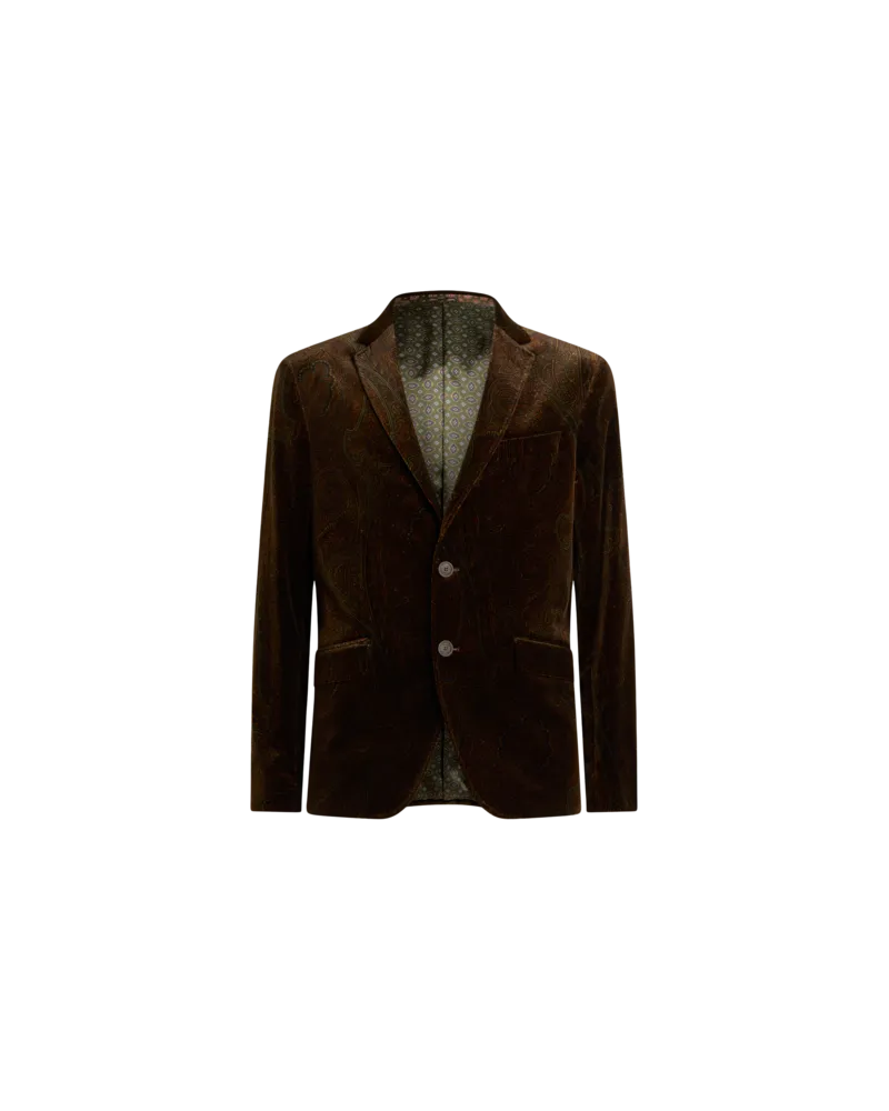 Etro Einreihige Jacke Aus Baumwollsamt Mit Stretch Und Arnica-motiv, Herren, Braun, Größe Braun