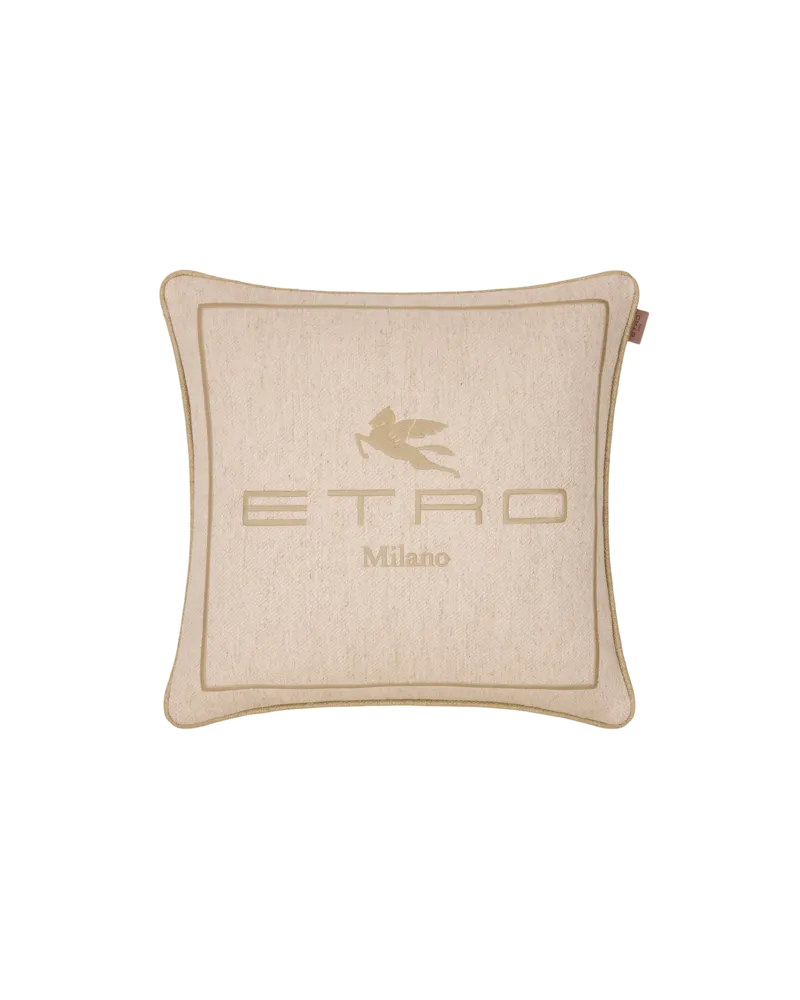 Etro Kissen Aus Einer Leinenmischung Mit Gesticktem Pegaso, Beige Beige