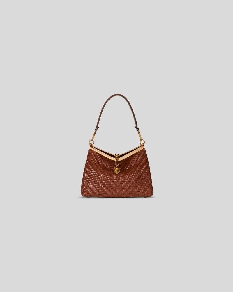 Etro Mittlere Vela-tasche Mit Flechtmuster, Damen, Walnuss Walnuss