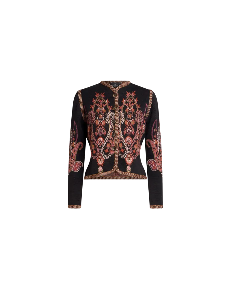 Etro Cropped Jacquard-cardigan Aus Einer Wollmischung Mit Paisley-motiv, Damen, Schwarz, Größe Schwarz
