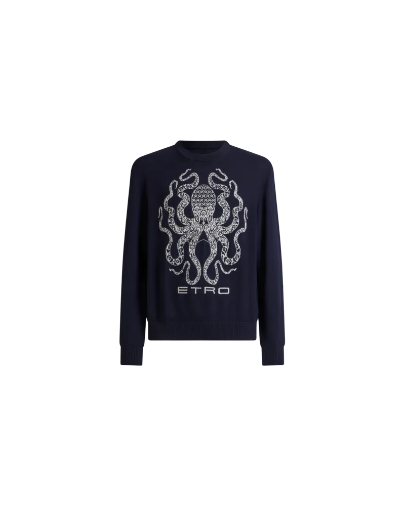 Etro Pullover Aus Wolle Mit Tintenfisch Und Logo, Herren, Navyblau, Größe Navyblau