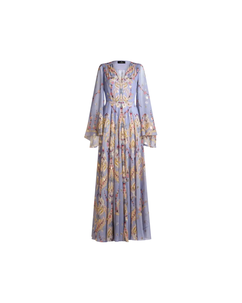 Etro Langes Kleid Aus Bedruckter Seide, Damen, Violett, Größe Violett