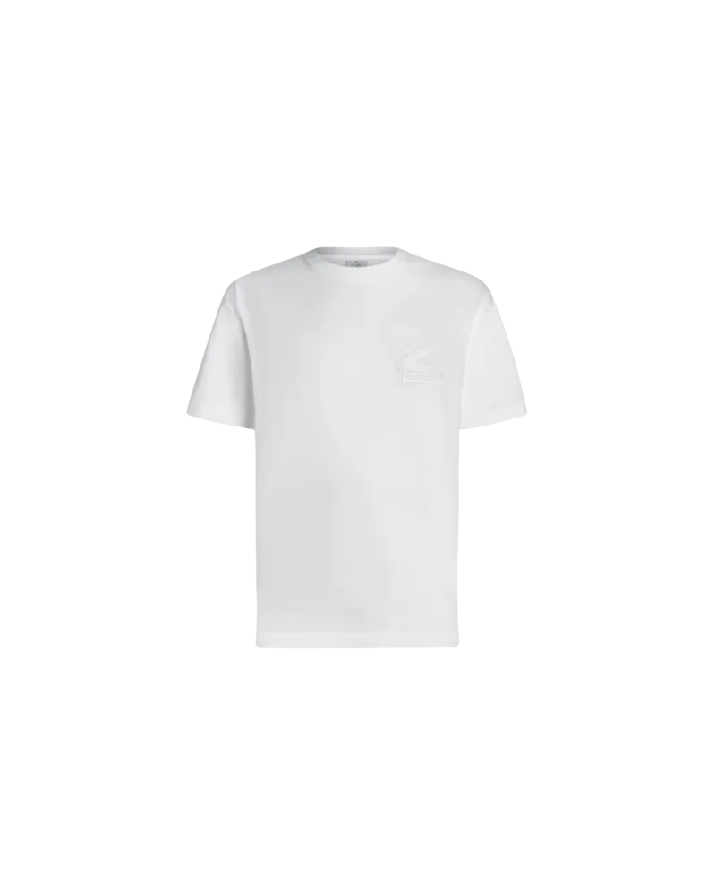 Etro T-shirt Mit Pegaso-stickerei, Herren, Weiß, Größe Weiß