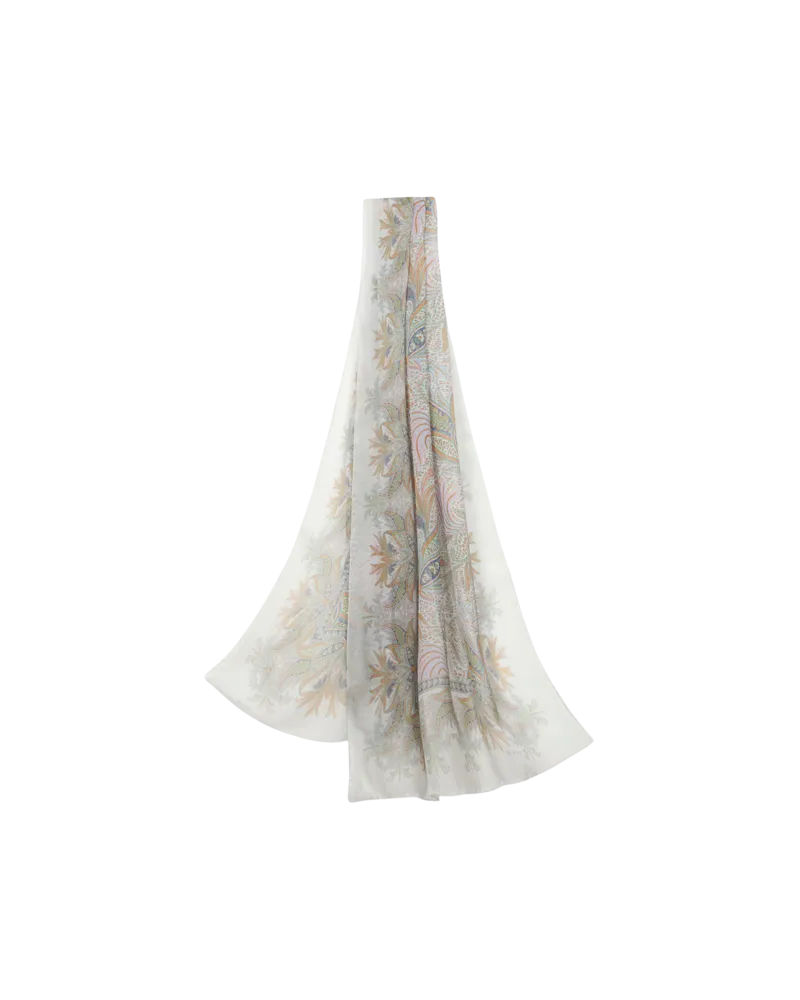 Etro Schal Aus Seide Mit Blattmotiv, Damen, Hellblau Hellblau