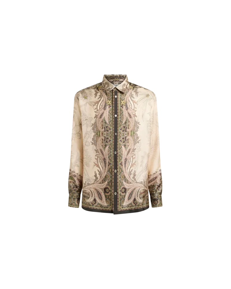 Etro Hemd Aus Seidentwill Mit Platziertem Pegaso-print, Herren, Beige, Größe Beige