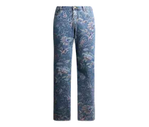 Jeans Mit Geradem Bein Aus Denim Aus Baumwolle Mit Floralem Motiv, Herren, Blau, Größe