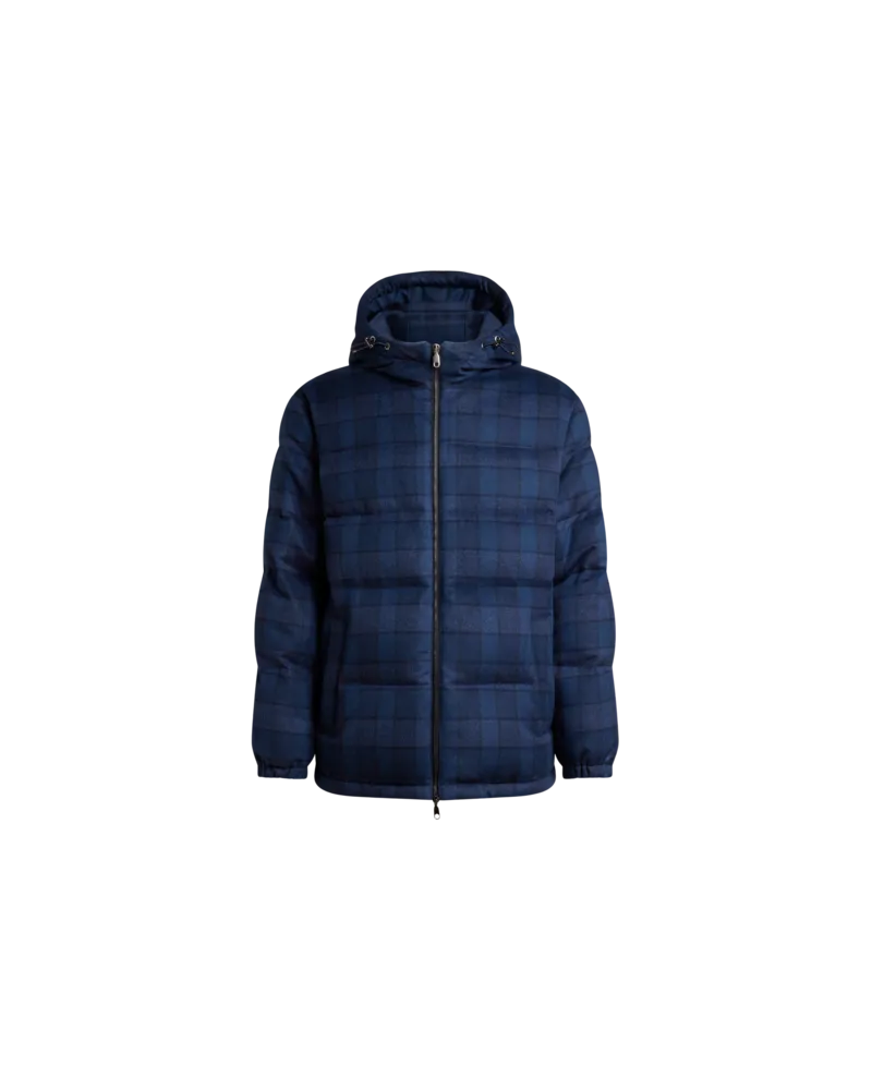 Etro Daunenjacke Aus Wolle Und Kaschmir Mit Karomuster, Herren, Blau, Größe Blau