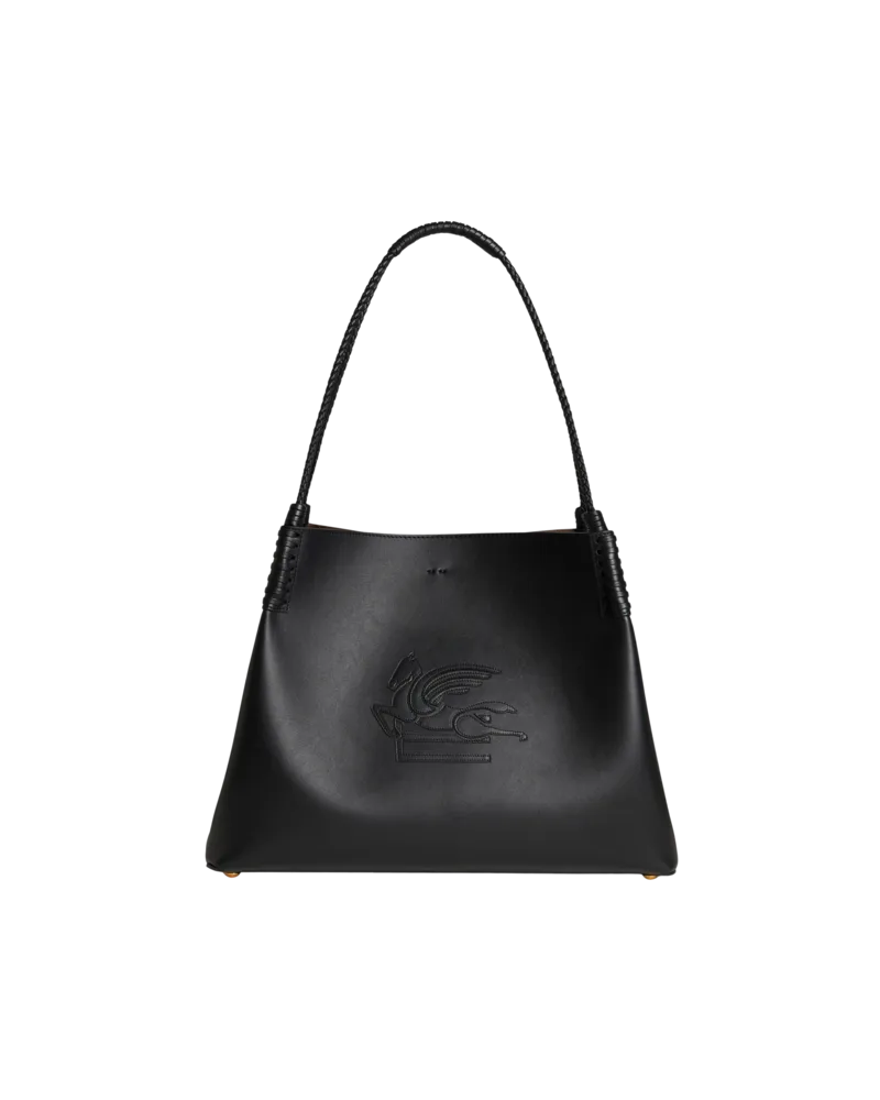 Etro Shoppingtasche Libra Mittelgross Aus Leder, Damen, Schwarz Schwarz