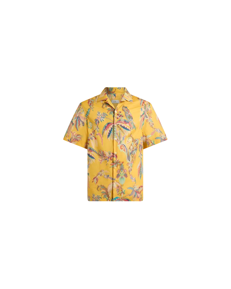 Etro Bowling-hemd Aus Baumwolle Mit Platziertem Papageien- Und Palmen-print, Herren, Gelb, Größe Gelb