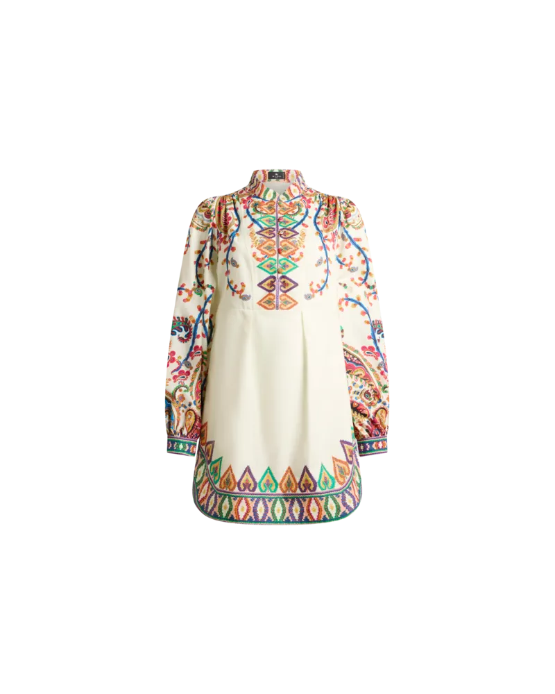 Etro Cotton Mini Dress With Placed Floral Paisley Print, Damen, Beige, Größe Beige