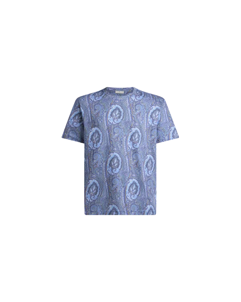 Etro T-shirt Aus Baumwolle Mit Floralem Paisley-motiv, Herren, Hellblau, Größe Hellblau