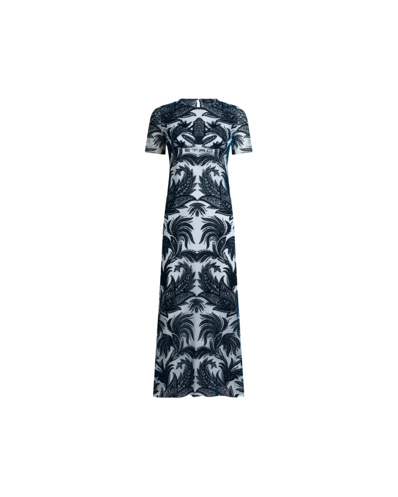 Etro Etuikleid Aus Beflocktem Tüll, Damen, Navyblau, Größe Navyblau