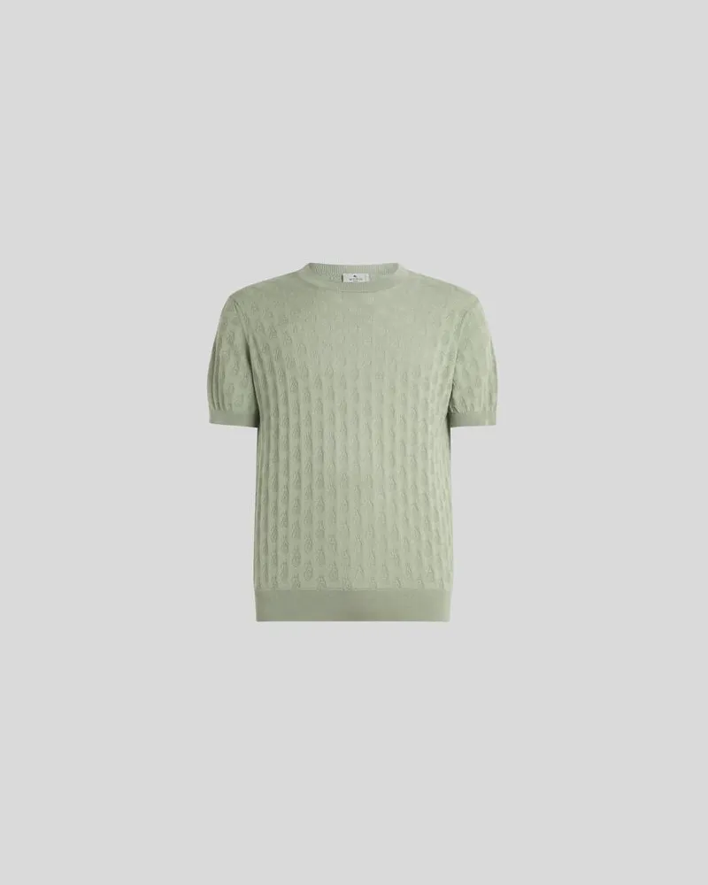 Etro T-shirt Aus Baumwoll-strickstoff Mit Mikro-paisleys, Herren, Grün, Größe Grün