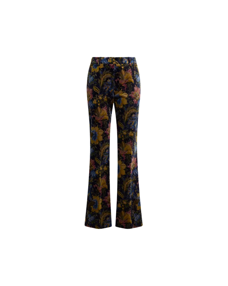 Etro Hose Aus Baumwollsamt Mit Floralem Überdruck, Damen, Blau, Größe Blau
