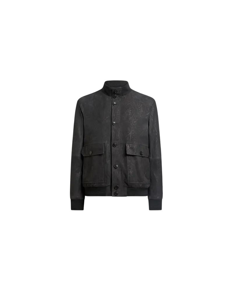 Etro Bomberjacke Aus Veloursleder Mit Arnica-motiv, Herren, Schwarz, Größe Schwarz