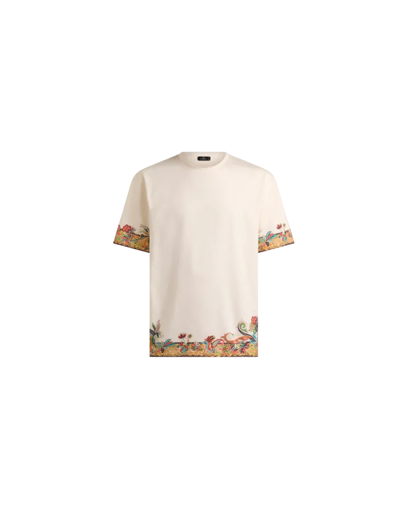 Etro T-shirt Aus Baumwolljersey Mit Platziertem Paisely-print, Herren, Beige, Größe Beige
