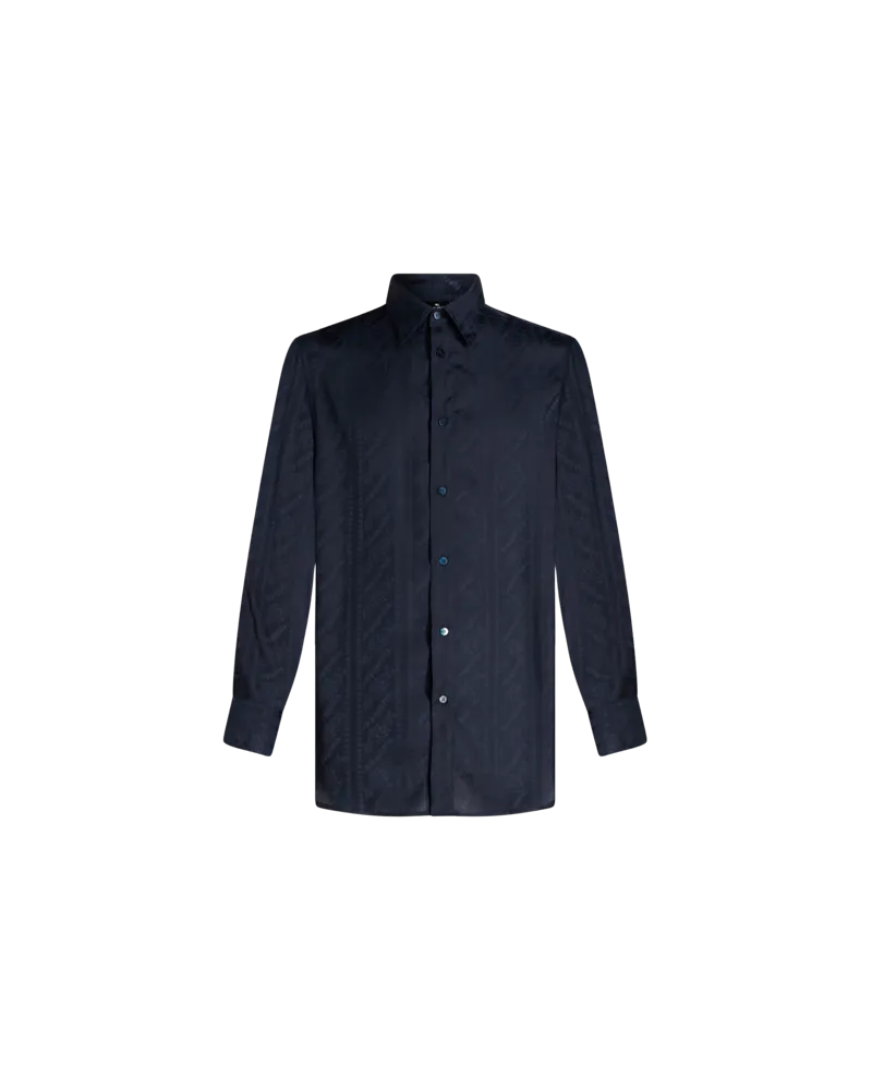 Etro Hemd Aus Seidenjacquard, Herren, Navyblau Navyblau