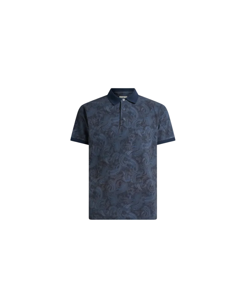 Etro Poloshirt Aus Baumwoll-pikee Mit Paisley-motiv, Herren, Blau, Größe Blau