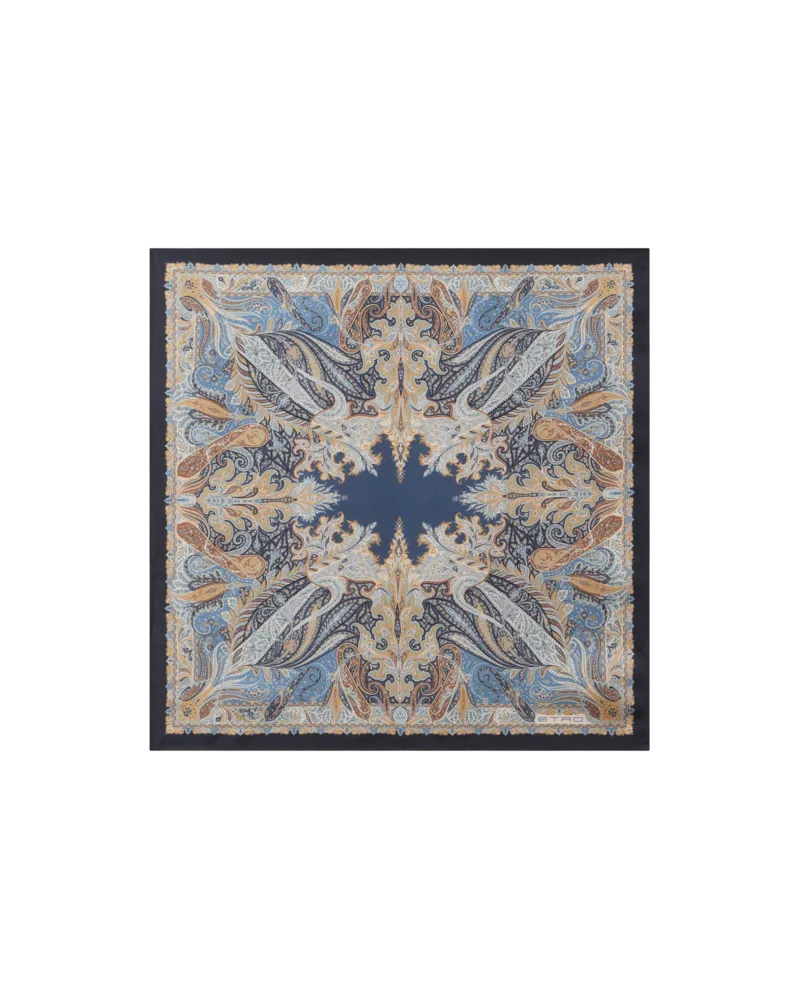 Etro Pochette Aus Seide Mit Floralem Paisley-motiv, Herren, Hellblau Hellblau