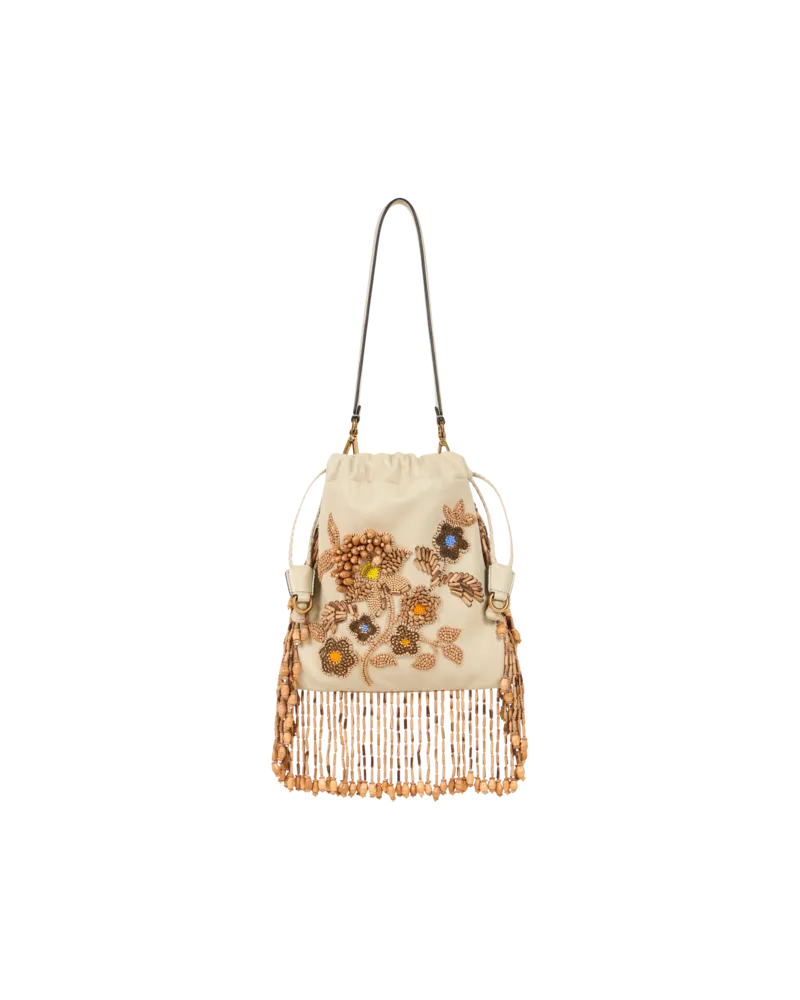 Etro Kleine Tasche Kalispera Mit Kleinen Perlen Und Fransen, Damen, Cremefarben Cremefarben