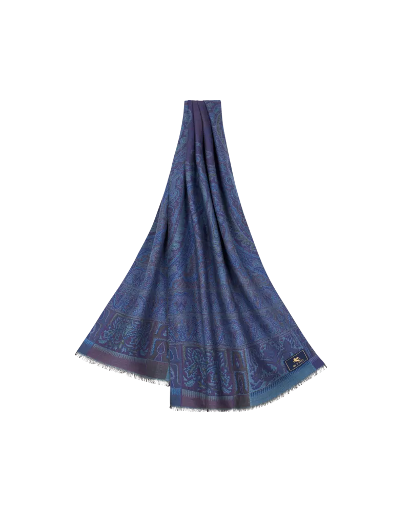 Etro Schal Aus Wolle Und Seide Mit Jacquardmuster, Herren, Blau Blau
