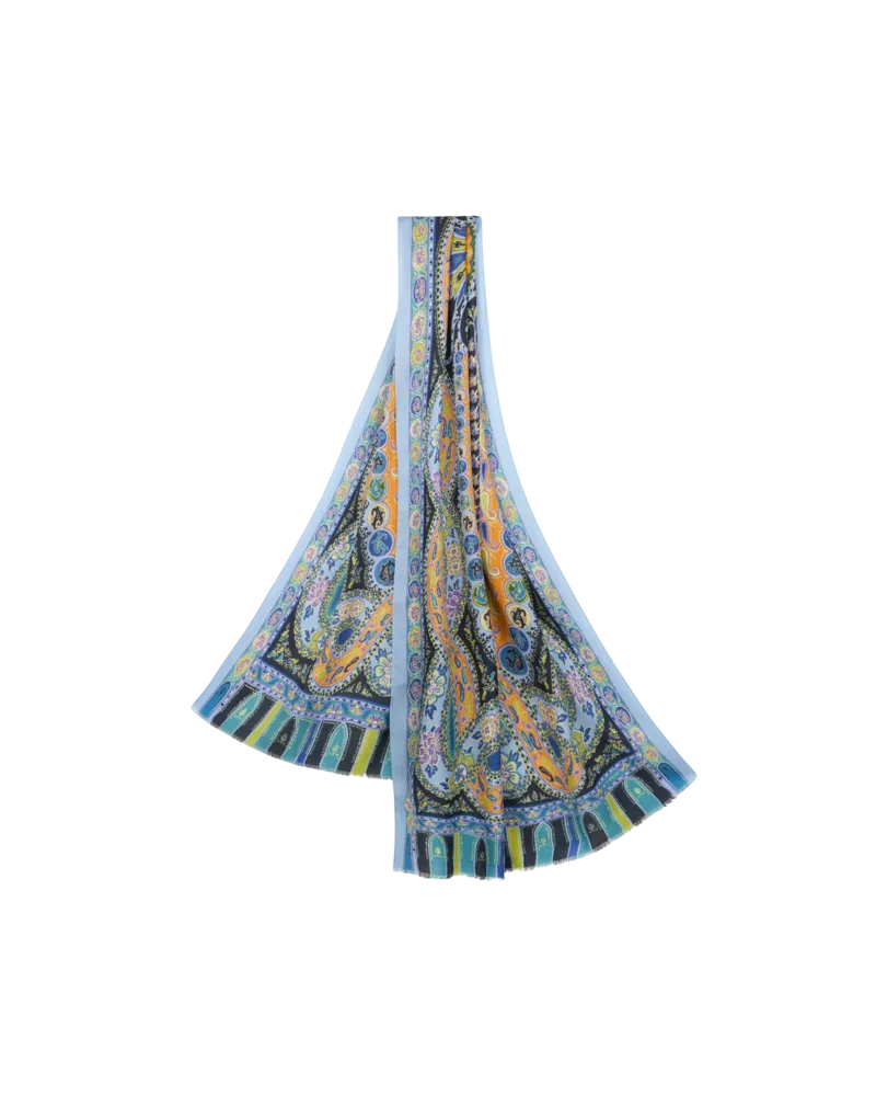 Etro Schal Aus Wolle Und Seide Mit Paisleymuster, Herren, Blau Blau