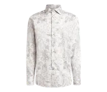 Hemd Aus Baumwollsatin Mit Muster Aus Flora Und Fauna, Herren, Weiß, Größe