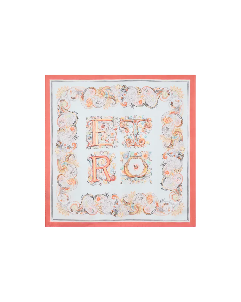 Etro Tuch Aus Seide Mit Logo Und Floralem Paisley-motiv, Damen, Hellblau Hellblau
