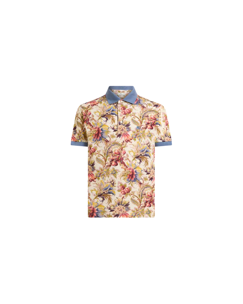 Etro Poloshirt Aus Baumwoll-piqué Mit Einfarbigen Details Und Blumenmotiv, Herren, Hellblau, Größe Hellblau