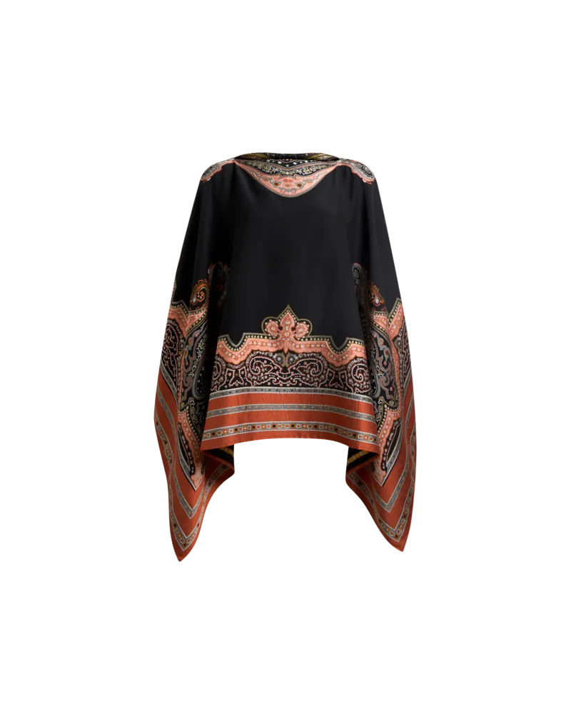 Etro Poncho-top Aus Einer Seidenmischung Mit Fil-coupé-stickerei, Damen, Schwarz Schwarz