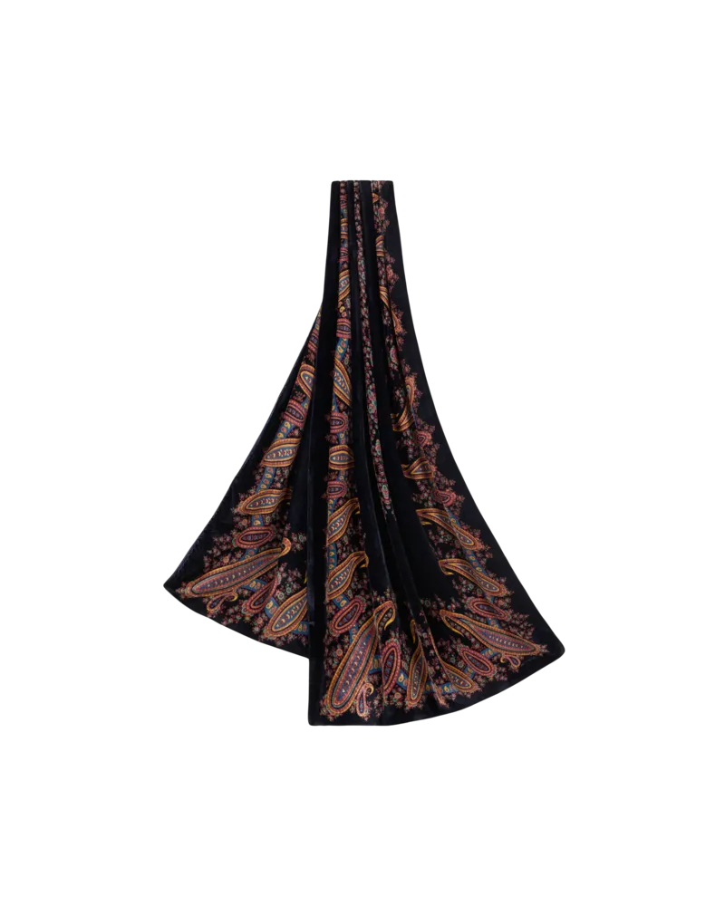 Etro Schal Aus Einer Seidenmischung Mit Platziertem Druck, Damen, Blau Blau