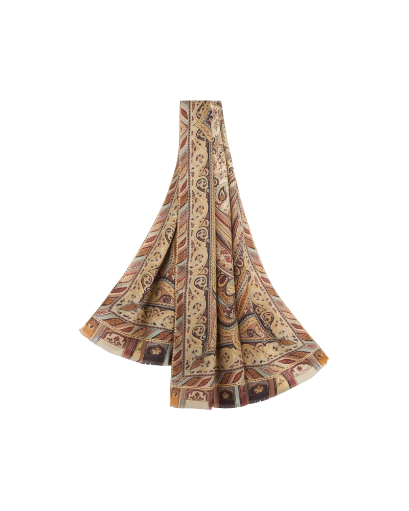 Etro Schal Aus Kaschmir Und Seide Mit Platziertem Print, Damen, Beige Beige