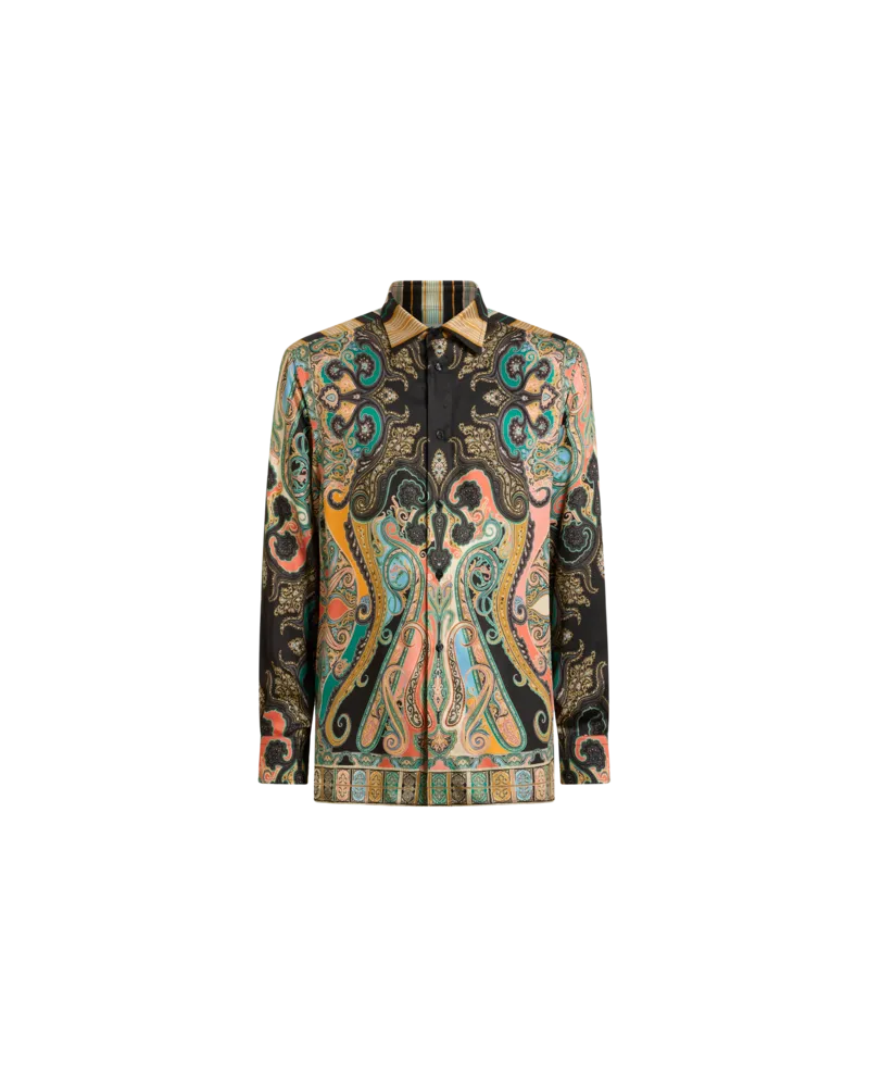 Etro Langes Hemd Mit Paisleymuster Und Streifen, Herren, Schwarz, Größe Schwarz