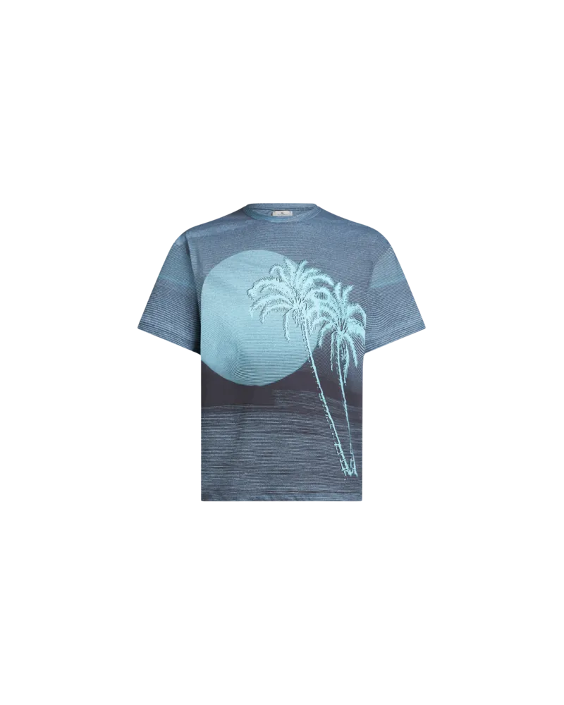 Etro T-shirt Mit Palmenprint, Herren, Hellblau, Größe Hellblau