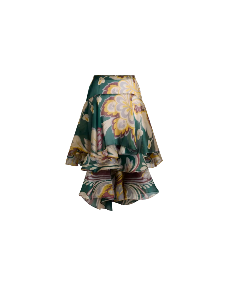 Etro Asymetrischer Midirock Aus Seide Mit Floralem Motiv, Damen, Grün, Größe Grün