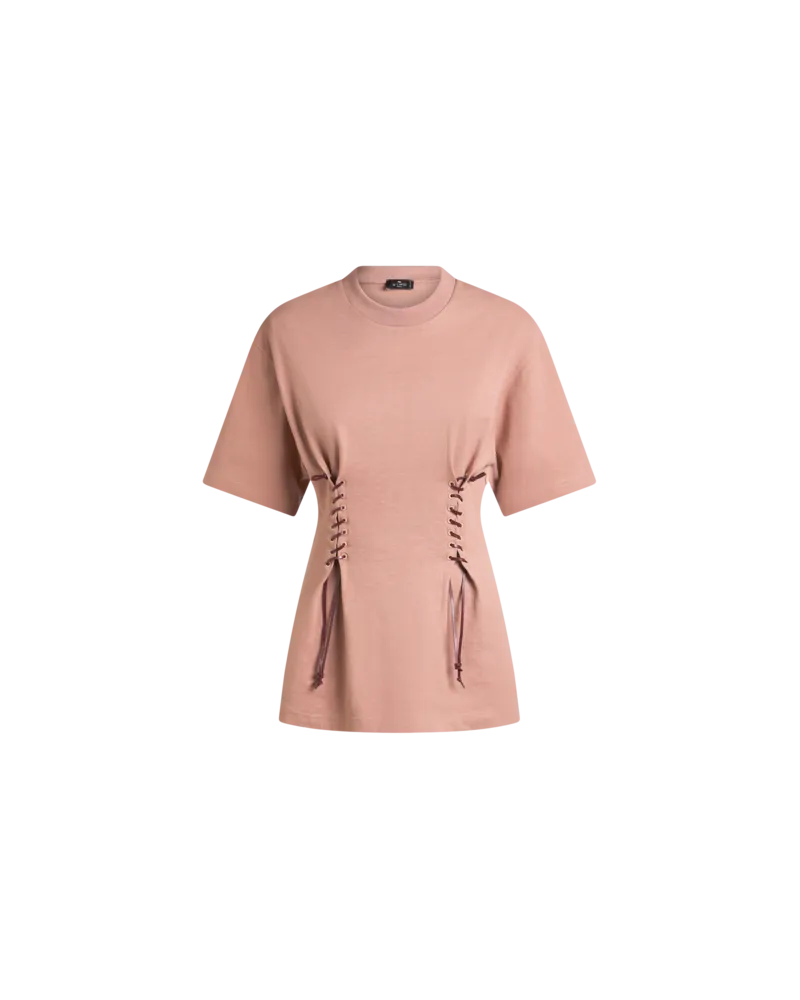 Etro T-shirt Aus Baumwolle Mit Bändern, Damen, Pulverpinkel, Größe Pulverpinkel