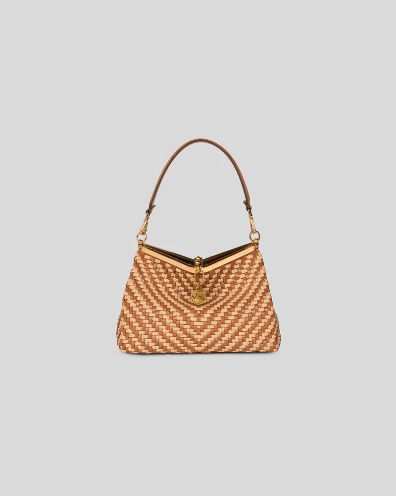 Etro Tasche Vela Mittelgross Aus Geflochtenem Bast Und Leder, Damen, Braun Braun