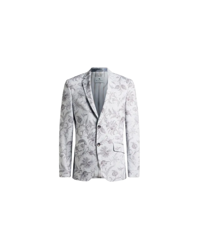 Etro Einreihige Jacke Aus Einer Baumwollmischung Mit Floralem Motiv, Herren, Grau, Größe Grau
