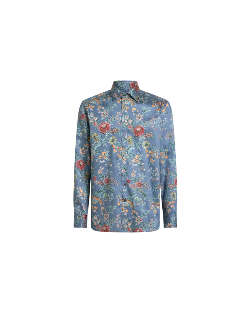 Etro Hemd Aus Baumwolle Mit Floralem Allover-print, Herren, Hellblau, Größe Hellblau