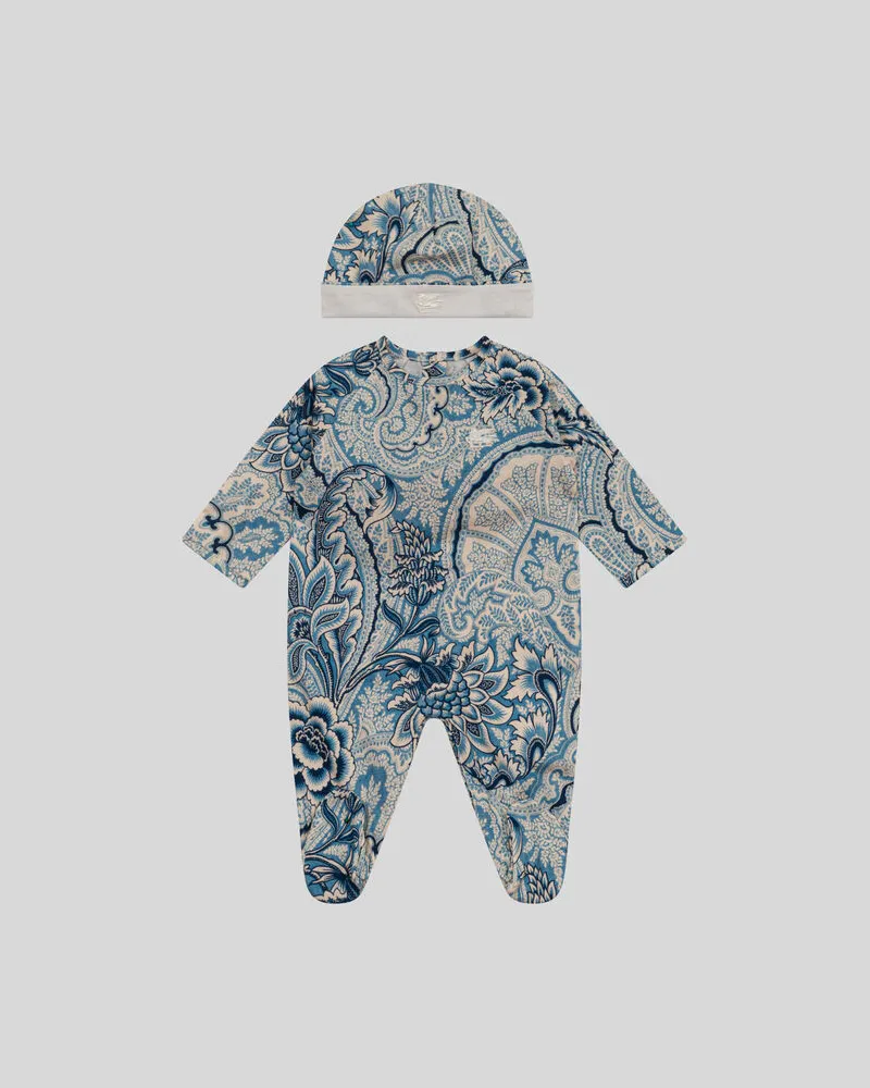 Etro Set Aus Strampler Und Mütze Mit Blumenprint, Blau, Größe Blau