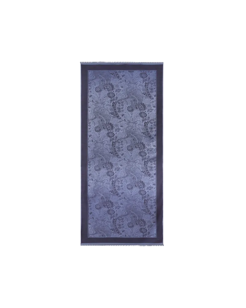 Etro Jacquard-schal Aus Wolle Und Seide Mit Floralem Paisley-motiv, Herren, Blau Blau