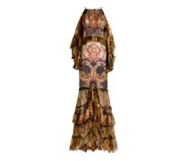 Lange Hemdbluse Aus Seide Mit Rüsche Und Platziertem, Floralem Print, Damen, Multicolor, Größe