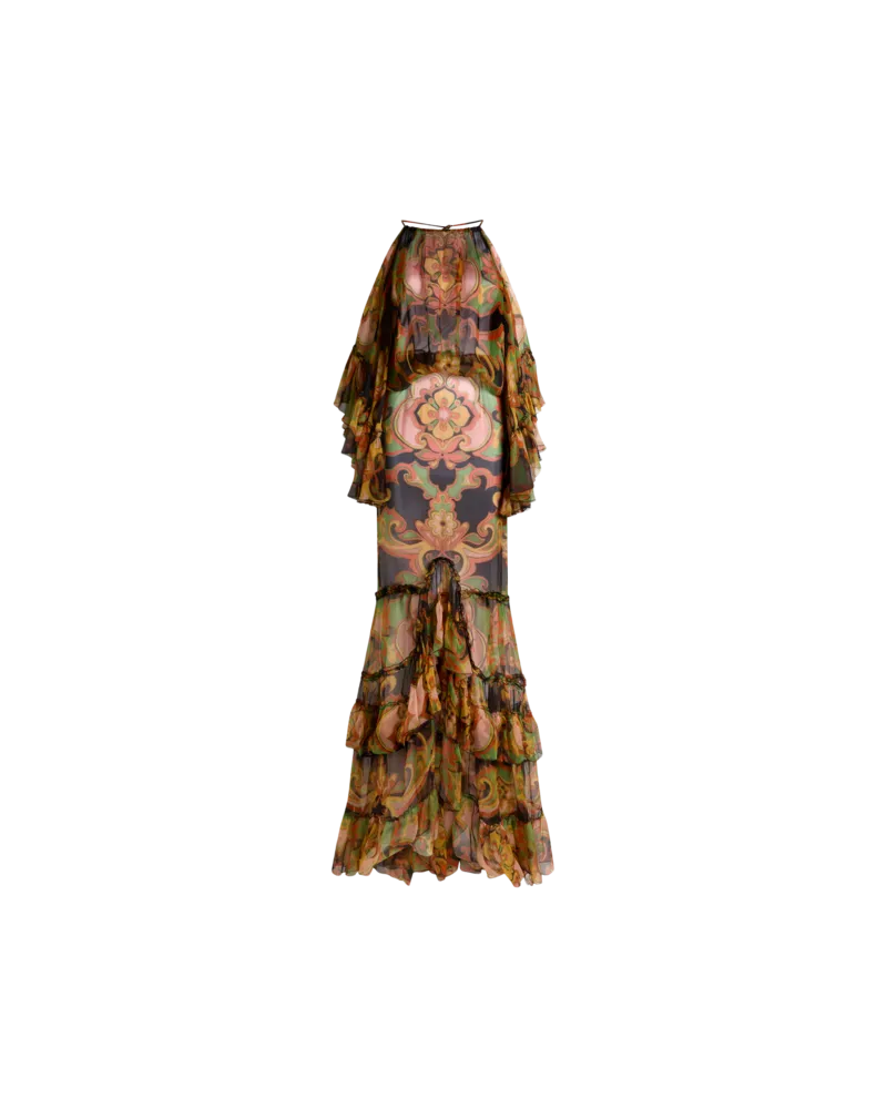 Etro Lange Hemdbluse Aus Seide Mit Rüsche Und Platziertem, Floralem Print, Damen, Multicolor, Größe Multicolor